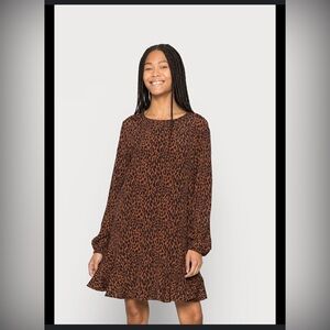 GAP Long Sleeve Leopard Print Dress - Brown